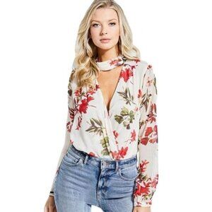 Guess Camilla Floral Metallic Crossover Bodysuit S